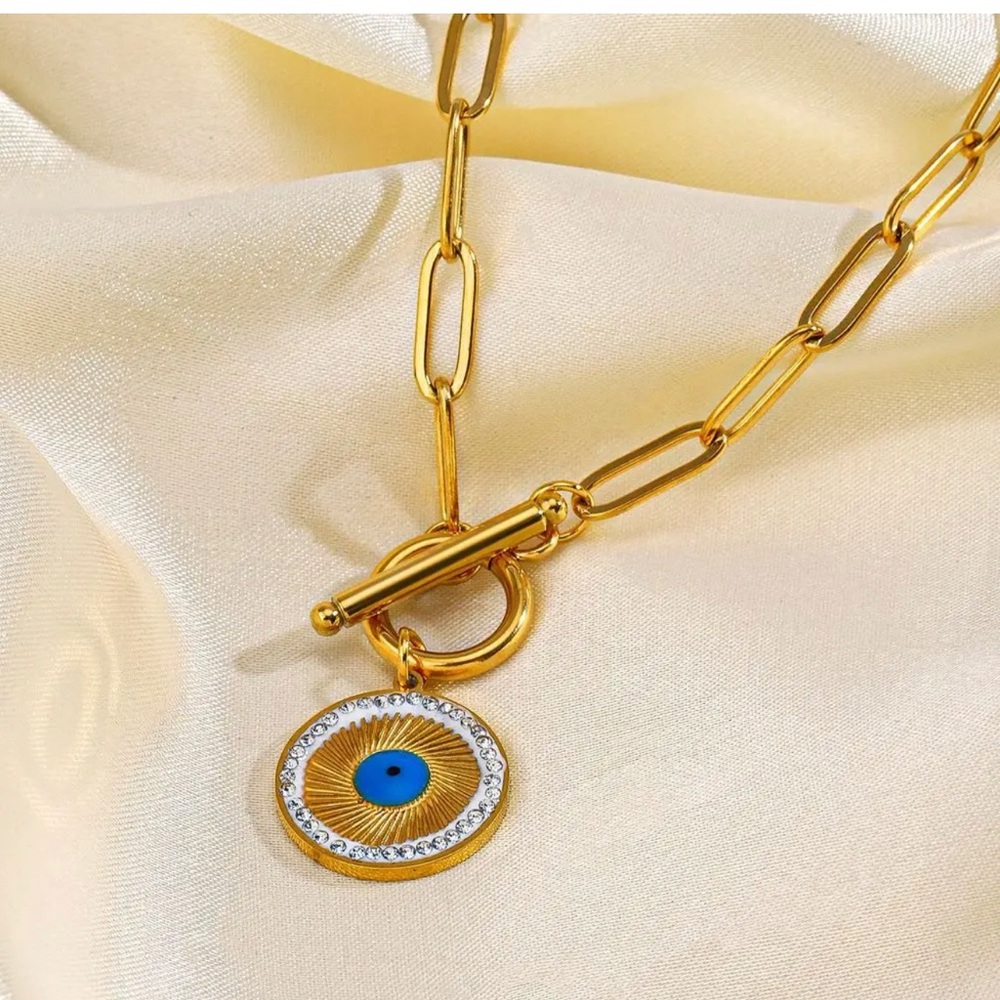 Evil eye 18k gold plated stainless steel necklace